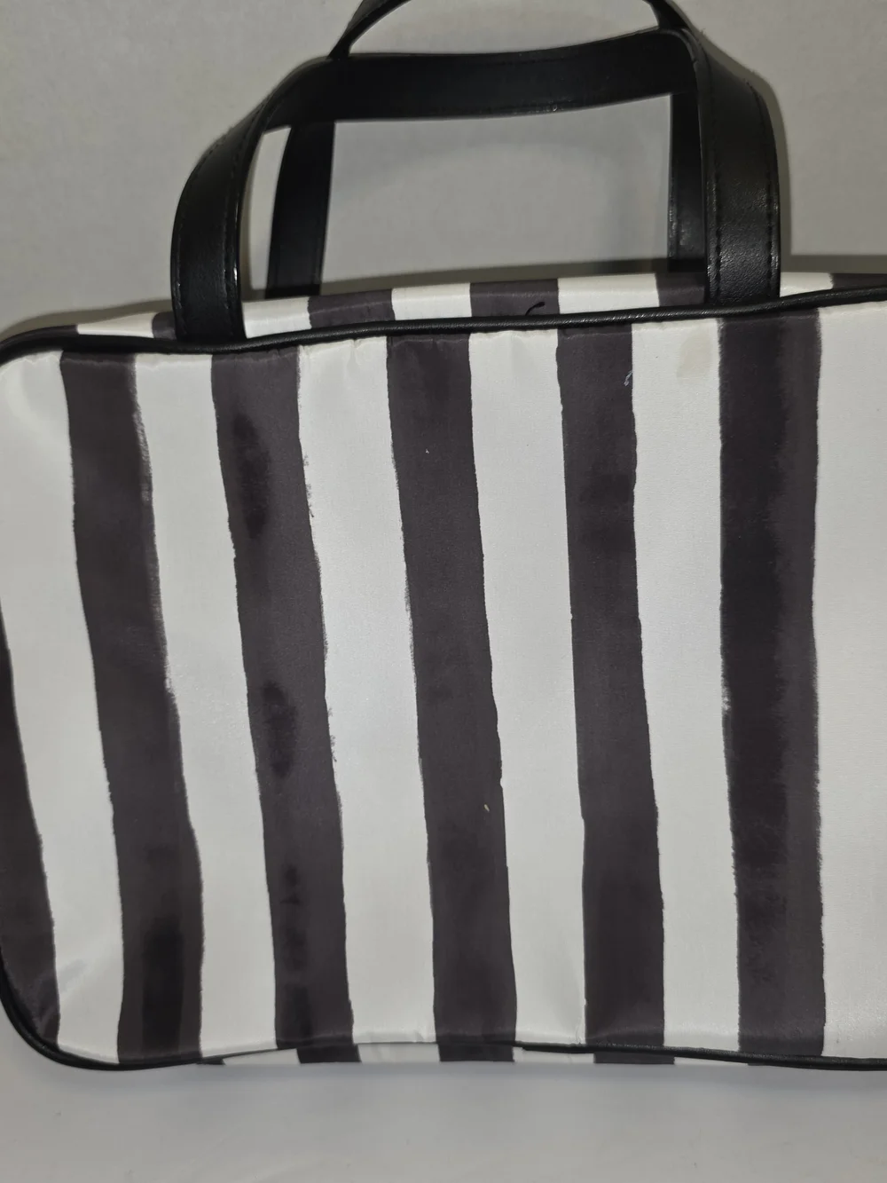 Victoria's Secret Black and White Striped Cosmetic Case with Gold Logo